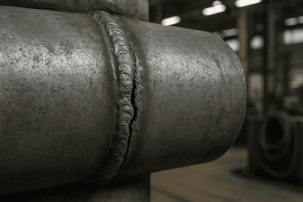 weld with crack in pipe due to lack of proper heat treatment